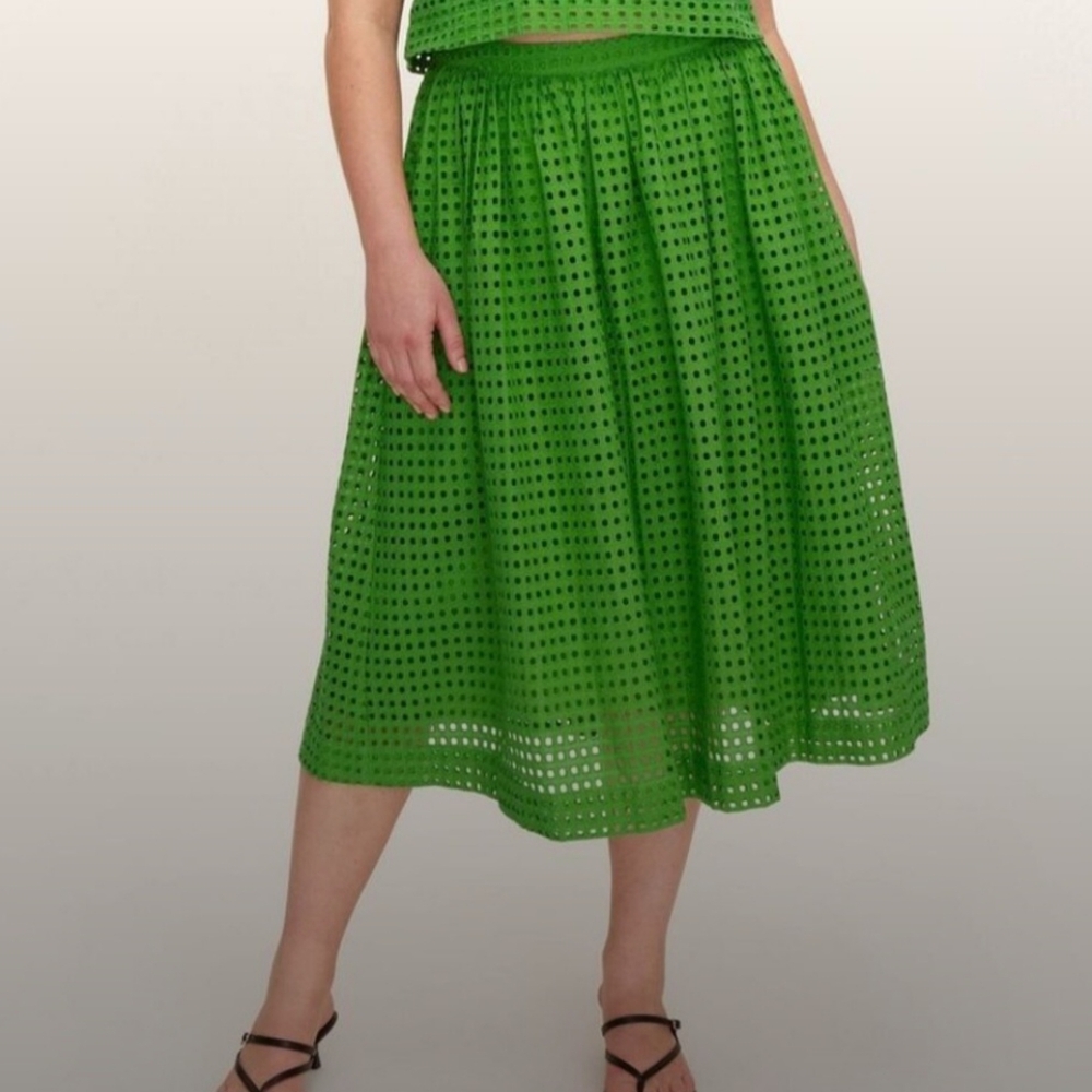 Green Eyelet Midi Skirt